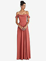 Alt View 1 Thumbnail - Coral Pink Off-the-Shoulder Draped Neckline Maxi Dress