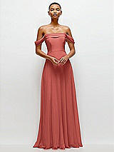 Front View Thumbnail - Coral Pink Off-the-Shoulder Draped Neckline Maxi Dress