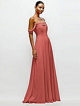 Side View Thumbnail - Coral Pink Off-the-Shoulder Draped Neckline Maxi Dress