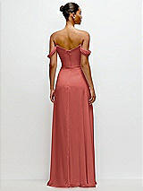 Rear View Thumbnail - Coral Pink Off-the-Shoulder Draped Neckline Maxi Dress