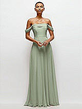 Front View Thumbnail - Sage Off-the-Shoulder Draped Neckline Maxi Dress