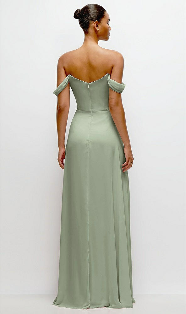 Back View - Sage Off-the-Shoulder Draped Neckline Maxi Dress