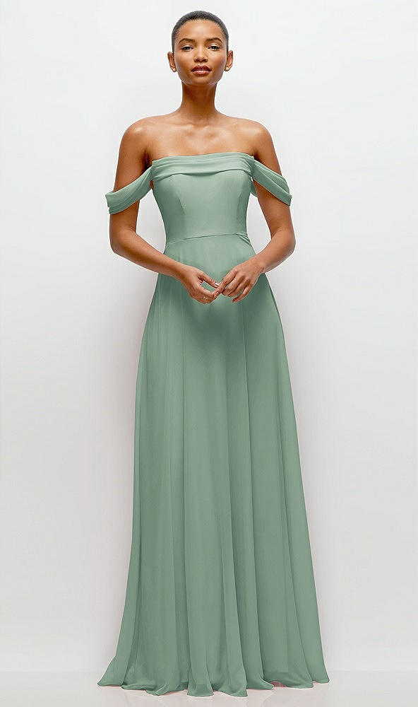 Front View - Seagrass Off-the-Shoulder Draped Neckline Maxi Dress