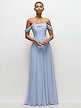 Front View Thumbnail - Sky Blue Off-the-Shoulder Draped Neckline Maxi Dress