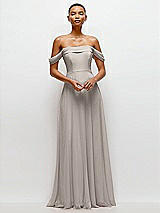 Front View Thumbnail - Taupe Off-the-Shoulder Draped Neckline Maxi Dress