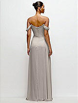 Rear View Thumbnail - Taupe Off-the-Shoulder Draped Neckline Maxi Dress