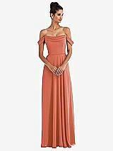 Alt View 1 Thumbnail - Terracotta Copper Off-the-Shoulder Draped Neckline Maxi Dress