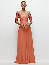 Front View Thumbnail - Terracotta Copper Off-the-Shoulder Draped Neckline Maxi Dress