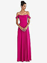 Alt View 1 Thumbnail - Think Pink Off-the-Shoulder Draped Neckline Maxi Dress