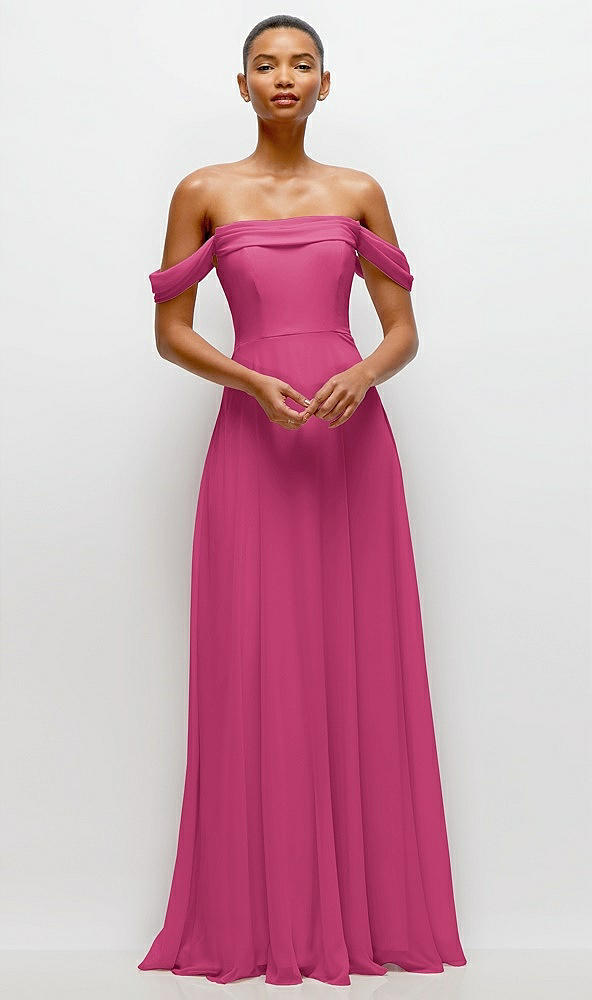 Front View - Tea Rose Off-the-Shoulder Draped Neckline Maxi Dress