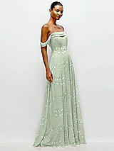 Side View Thumbnail - Vintage Primrose Sage Off-the-Shoulder Draped Neckline Maxi Dress