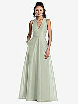 Front View Thumbnail - Celadon Plunging Neckline Pleated Skirt Maxi Dress with Pockets