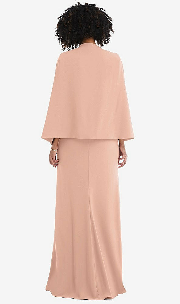 Back View - Pale Peach Open-Front Split Sleeve Cape Jacket