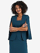 Front View Thumbnail - Atlantic Blue Open-Front Split Sleeve Cape Jacket