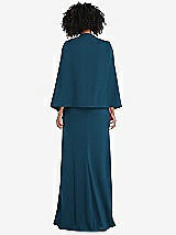 Rear View Thumbnail - Atlantic Blue Open-Front Split Sleeve Cape Jacket