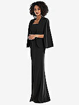 Side View Thumbnail - Black Open-Front Split Sleeve Cape Jacket