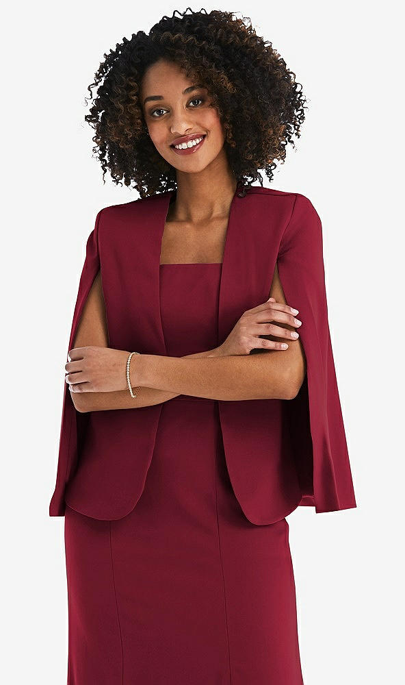 Front View - Burgundy Open-Front Split Sleeve Cape Jacket