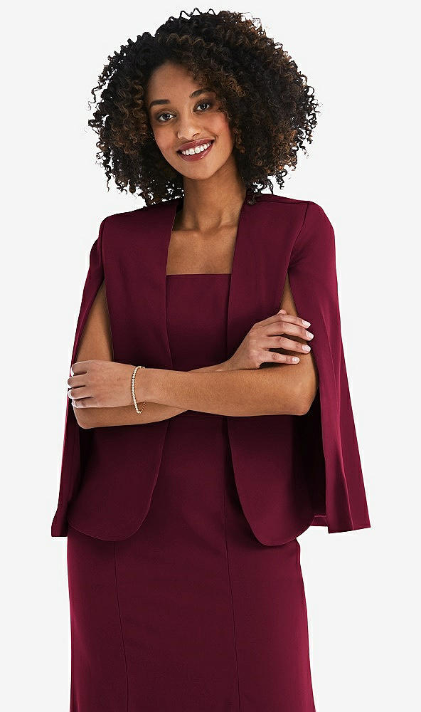 Front View - Cabernet Open-Front Split Sleeve Cape Jacket