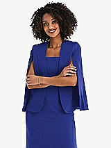 Front View Thumbnail - Cobalt Blue Open-Front Split Sleeve Cape Jacket