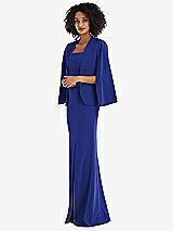 Side View Thumbnail - Cobalt Blue Open-Front Split Sleeve Cape Jacket