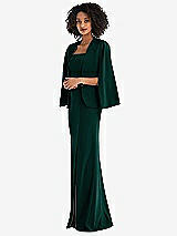 Side View Thumbnail - Evergreen Open-Front Split Sleeve Cape Jacket