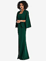 Side View Thumbnail - Hunter Green Open-Front Split Sleeve Cape Jacket