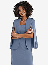 Front View Thumbnail - Larkspur Blue Open-Front Split Sleeve Cape Jacket