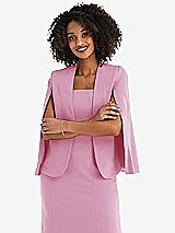 Front View Thumbnail - Powder Pink Open-Front Split Sleeve Cape Jacket