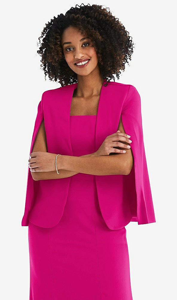 Front View - Think Pink Open-Front Split Sleeve Cape Jacket