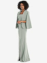 Side View Thumbnail - Willow Green Open-Front Split Sleeve Cape Jacket