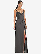 Alt View 1 Thumbnail - Caviar Gray Cowl-Neck Draped Wrap Maxi Dress with Front Slit