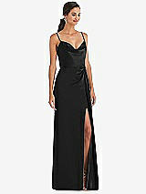 Alt View 1 Thumbnail - Black Cowl-Neck Draped Wrap Maxi Dress with Front Slit