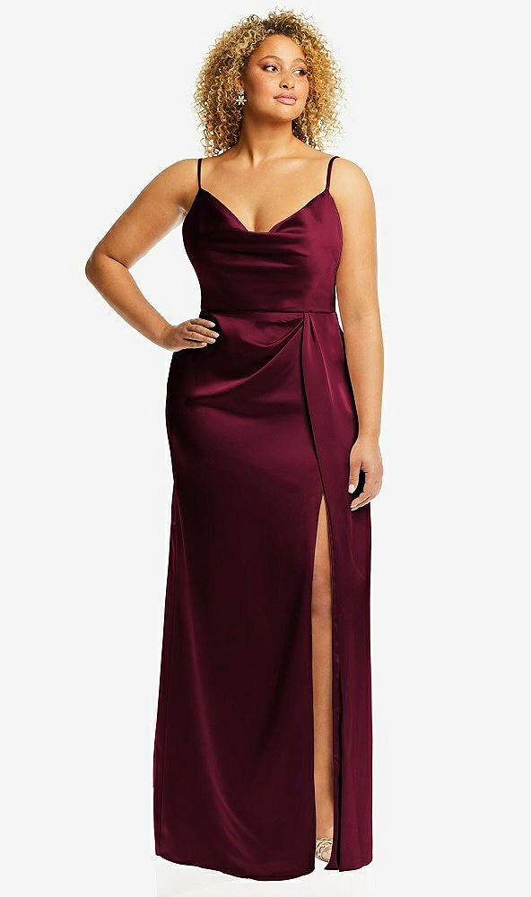 Front View - Cabernet Cowl-Neck Draped Wrap Maxi Dress with Front Slit