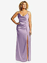 Front View Thumbnail - Pale Purple Cowl-Neck Draped Wrap Maxi Dress with Front Slit