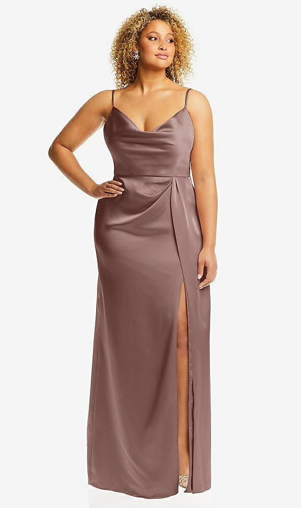 Front View - Sienna Cowl-Neck Draped Wrap Maxi Dress with Front Slit