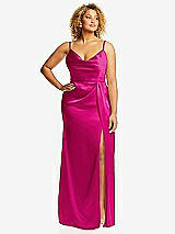 Front View Thumbnail - Think Pink Cowl-Neck Draped Wrap Maxi Dress with Front Slit