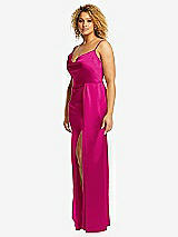 Side View Thumbnail - Think Pink Cowl-Neck Draped Wrap Maxi Dress with Front Slit