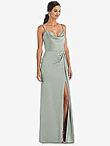 Alt View 1 Thumbnail - Willow Green Cowl-Neck Draped Wrap Maxi Dress with Front Slit