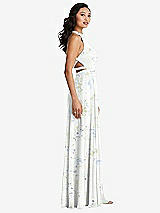 Side View Thumbnail - Bleu Garden Stand Collar Halter Maxi Dress with Criss Cross Open-Back