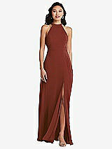 Rear View Thumbnail - Auburn Moon Stand Collar Halter Maxi Dress with Criss Cross Open-Back