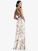 Front View Thumbnail - Blush Garden Stand Collar Halter Maxi Dress with Criss Cross Open-Back