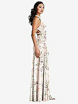 Side View Thumbnail - Blush Garden Stand Collar Halter Maxi Dress with Criss Cross Open-Back