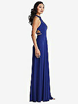 Side View Thumbnail - Cobalt Blue Stand Collar Halter Maxi Dress with Criss Cross Open-Back