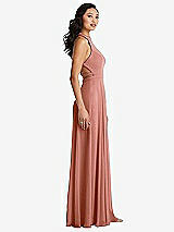 Side View Thumbnail - Desert Rose Stand Collar Halter Maxi Dress with Criss Cross Open-Back