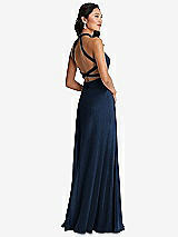 Front View Thumbnail - Midnight Navy Stand Collar Halter Maxi Dress with Criss Cross Open-Back