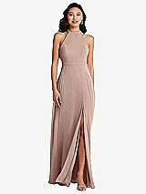 Rear View Thumbnail - Neu Nude Stand Collar Halter Maxi Dress with Criss Cross Open-Back