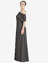 Side View Thumbnail - Caviar Gray One-Shoulder Sleeved Blouson Trumpet Gown