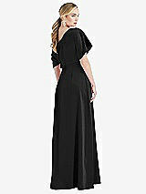 Rear View Thumbnail - Black One-Shoulder Sleeved Blouson Trumpet Gown