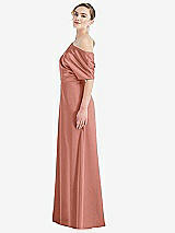 Side View Thumbnail - Desert Rose One-Shoulder Sleeved Blouson Trumpet Gown