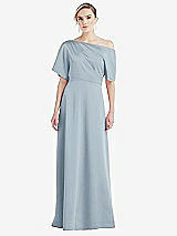 Front View Thumbnail - Mist One-Shoulder Sleeved Blouson Trumpet Gown